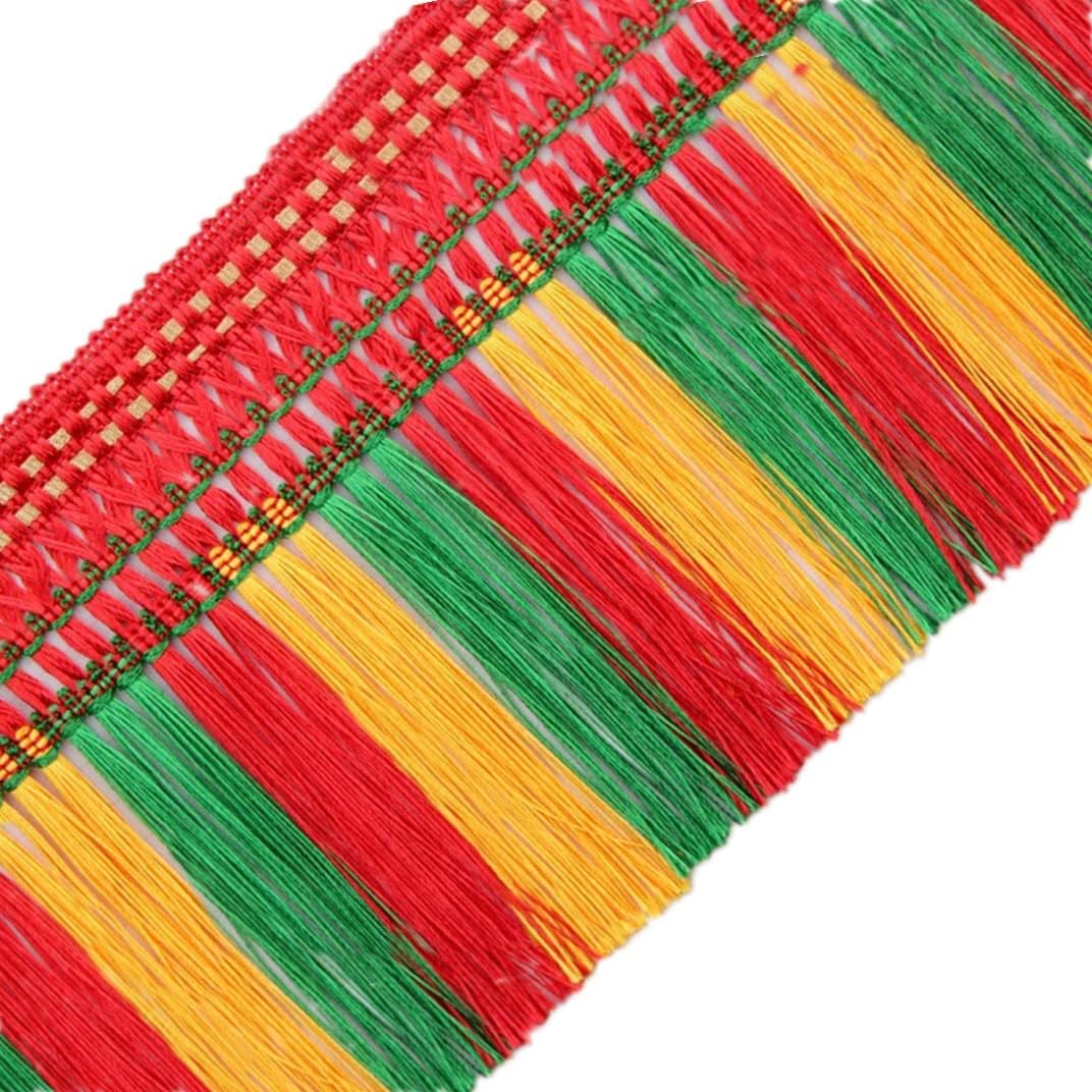 MSCFTFB 12 Yards Tri Colors Thick Tassels Polyester Fringe Tassel Fabric Lace Ribbon Trim Border Width 5inch for Curtain Dressmaking Cushion Sewing Craft (Red+Blue+Pink+Gold)