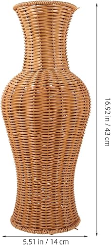 Miniatura 2 de TEHAUX Jarrón de mimbre tejido de ratán, jarrón de mimbre hecho a mano de 17 pulgadas de alto para flores secas y hierba de pampas, suelo rústico de