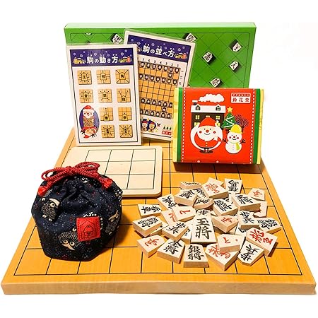 Amazon 豪華 人気の本格将棋5点セット 新桂6号折将棋盤と天童 楓 かえで 押彫将棋駒と駒袋と駒台 鈴花堂オリジナル駒の動き方カード付 将棋 おもちゃ