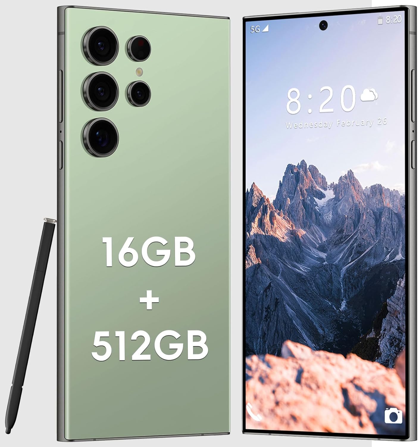 I24 Ultra Unlocked Smartphone, 16GB+512GB ROM with 128GB Card, 6.8" HD+ Display, Android 14, 6800mAh Battery, 5G Dual SIM, Stylus Pen, 108MP Camera, Face ID/Fingerprint Lock (Green)