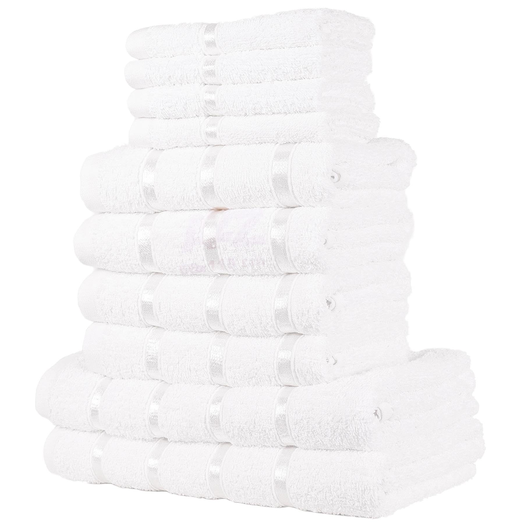 A2Z Lujoso 10 Piezas Toalla Conjunto De Fardos 2X Toallas De Baño (66x118cm) 4X Suave y Absorbente Toallas De Mano (51x81cm) y 4X Acogedor Toallas De Cara (30x30cm) 500 gsm 100% Algodón Toallas