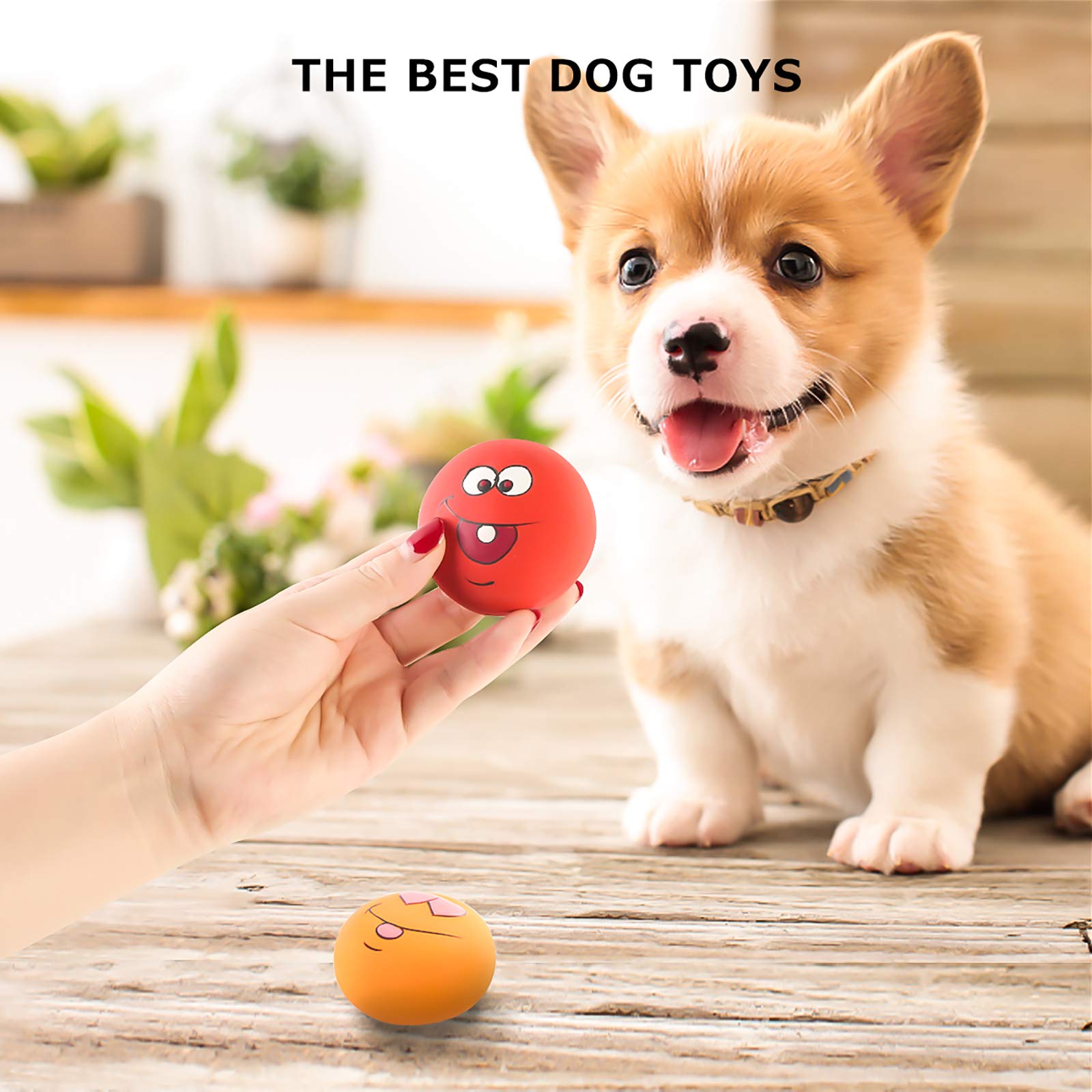 FAMKIT 6Pcs/ Set Smile Face Dog Squeaky Toys Soft Latex Squeak Balls, Dog Chewing Squeaky Ball Toys Non- Toxic Chew Toy with Squeaker Soft Rubber Interactive Fetch - Image 4
