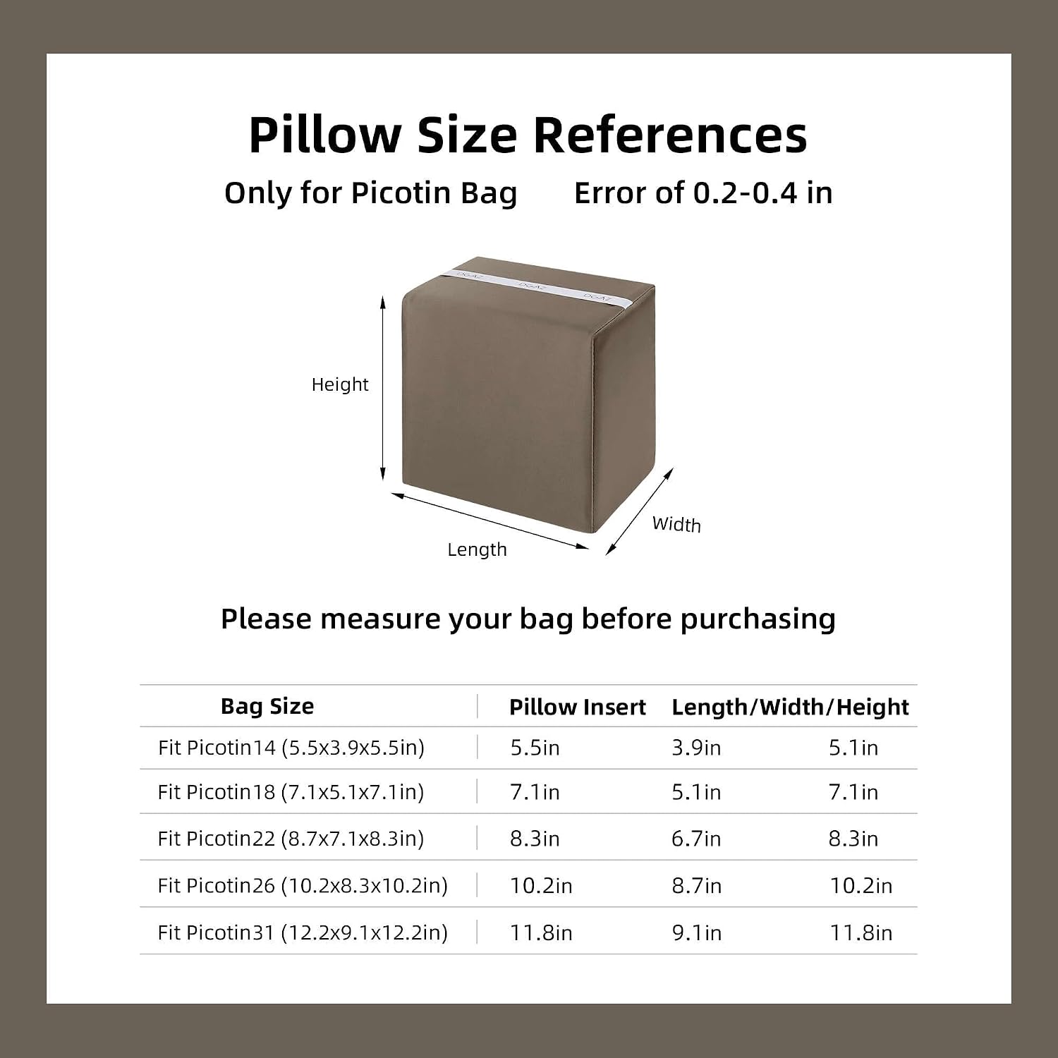 DGAZ Silky Pillow Shaper Insert for Picotin Bag(Etoupe Grey,PC18) image 5