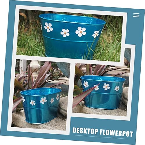 Miniatura 8 de Happyyami 3 unids Vintage Flower Pot Galvanizado Cubos Galvanizados Maceta de Metal Galvanizado Jarrón Ovalado Plantas Cubo Bebidas Bañera Planta