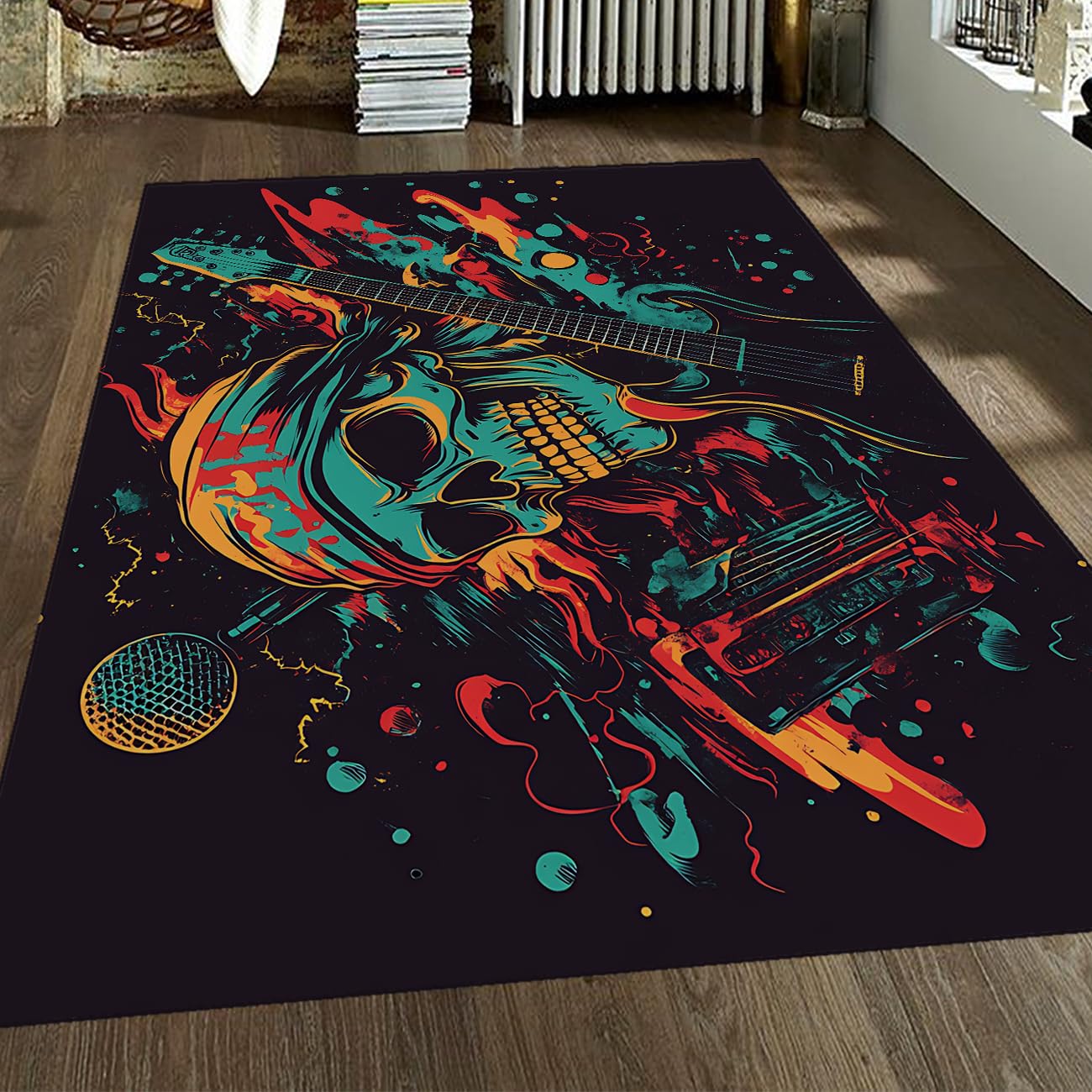 Tapis guitare doux art rupestre graffiti déco salon moderne