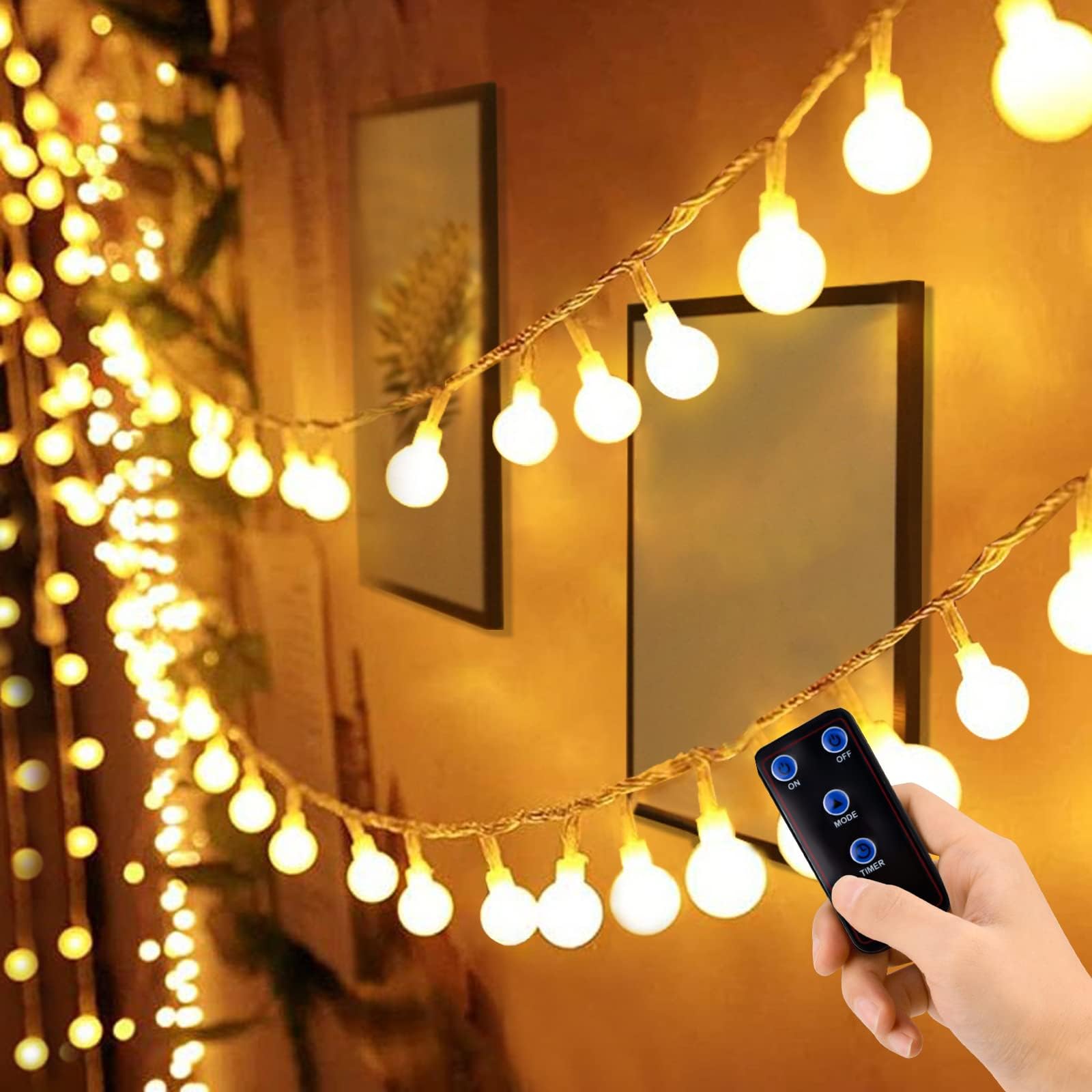 BlueFire Fairy Lights Plug in, 50 LED 31ft Globe String Lights, 8 Modes