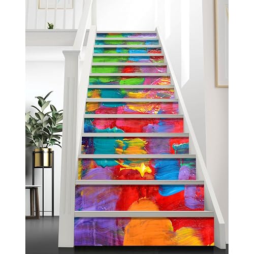 Oil Painting Stair Riser Decals 39.37x7.08inx15 Pcs | Self adhesive