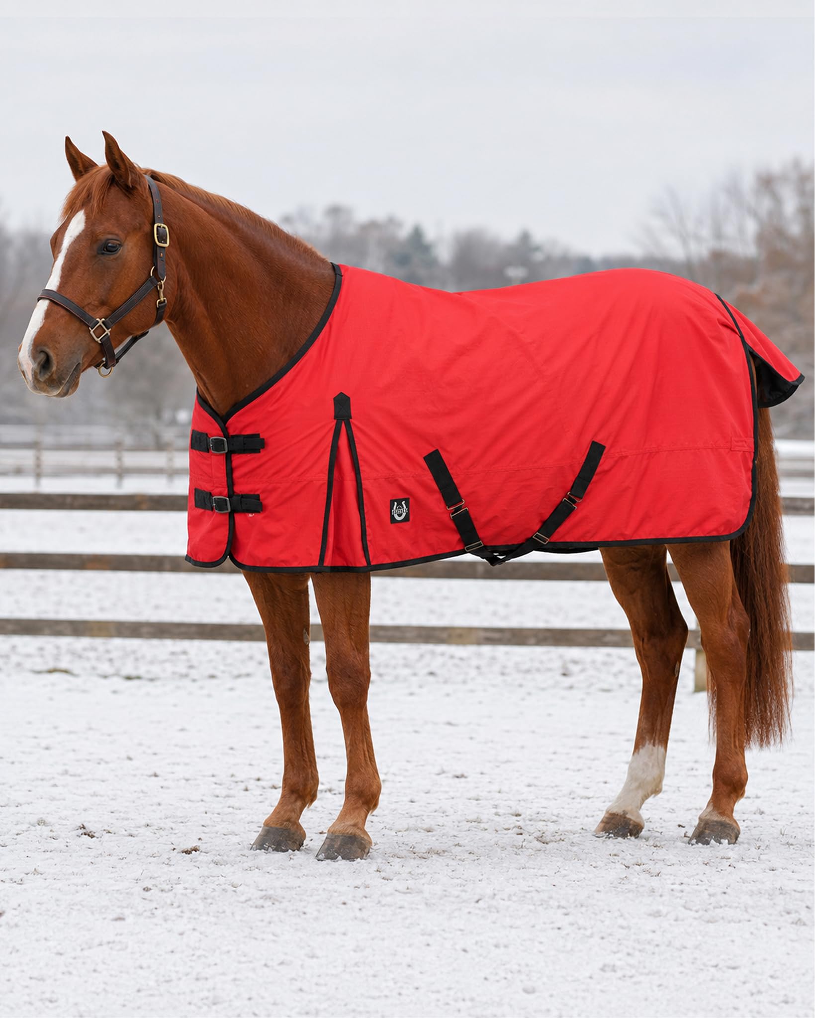 Manta de invierno Ripstop de 600 denier con relleno de poliéster de 250 g/m² (100% impermeable/transpirable/a prueba de nieve) – Manta de invierno pesada de caballo (rojo con ribete negro), tamaño 72