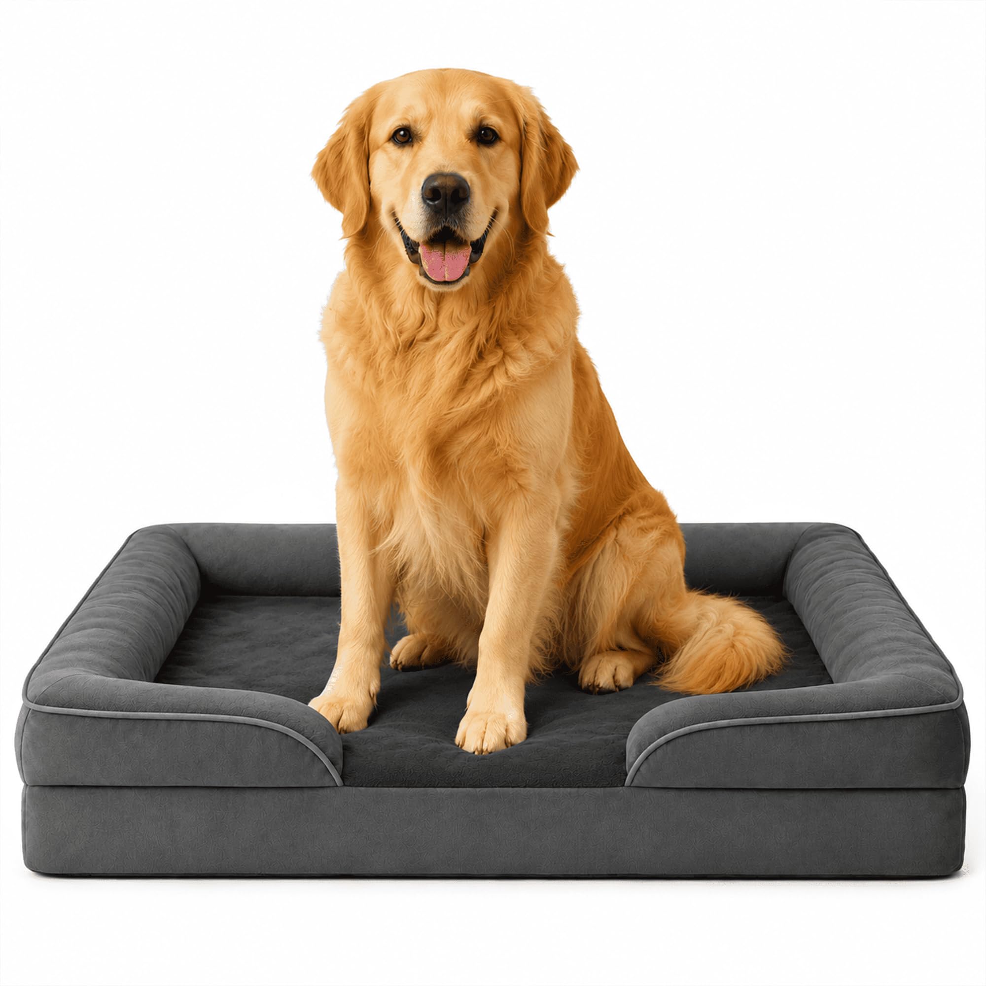 Rugs Inn Orthopedic Dog Bed Sofa – Washable Calming Pet Bed with Waterproof Liner, Removable Flannel Cover, U-Shaped Bolster & Non-Slip Base for Medium & Large Dogs (Grey, 76x55x16)
