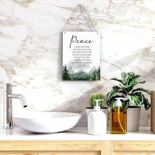 Miniatura 5 de Decoración inspiradora Peace I Leave With You John 1427, regalos cristianos, versículo de la Biblia, arte de pared, letrero colgante de madera para
