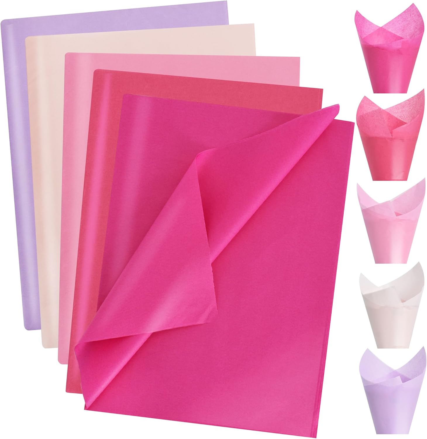 BEISHIDA 100 Sheets Pink Series Tissue Paper Bulk, Wrapping Tissue Paper for Gift Bags, 14 x 20 Inch Gift Wrap for Valentine Birthday Wedding Graduation DIY Crafts Holiday Flowers(Pink Series)