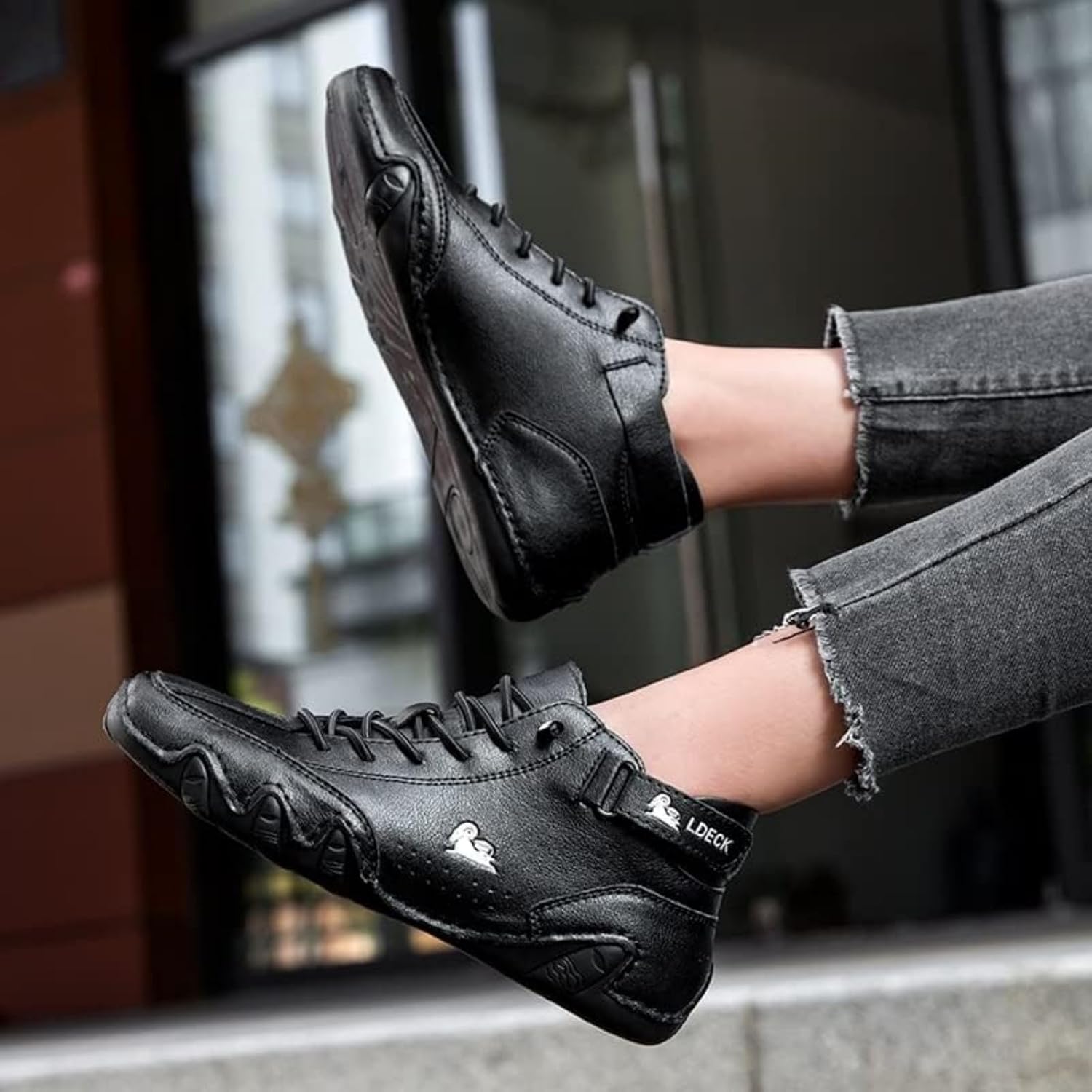 Driving Shoes for Men Women Barefoot Shoes Boots, Suede Leather Ankle Chukka Boots Womens Mens Orthopedic Slip On Shoes Lace Up Flats, Handmade Walking Sneakers Non-Slip Hiking Boot