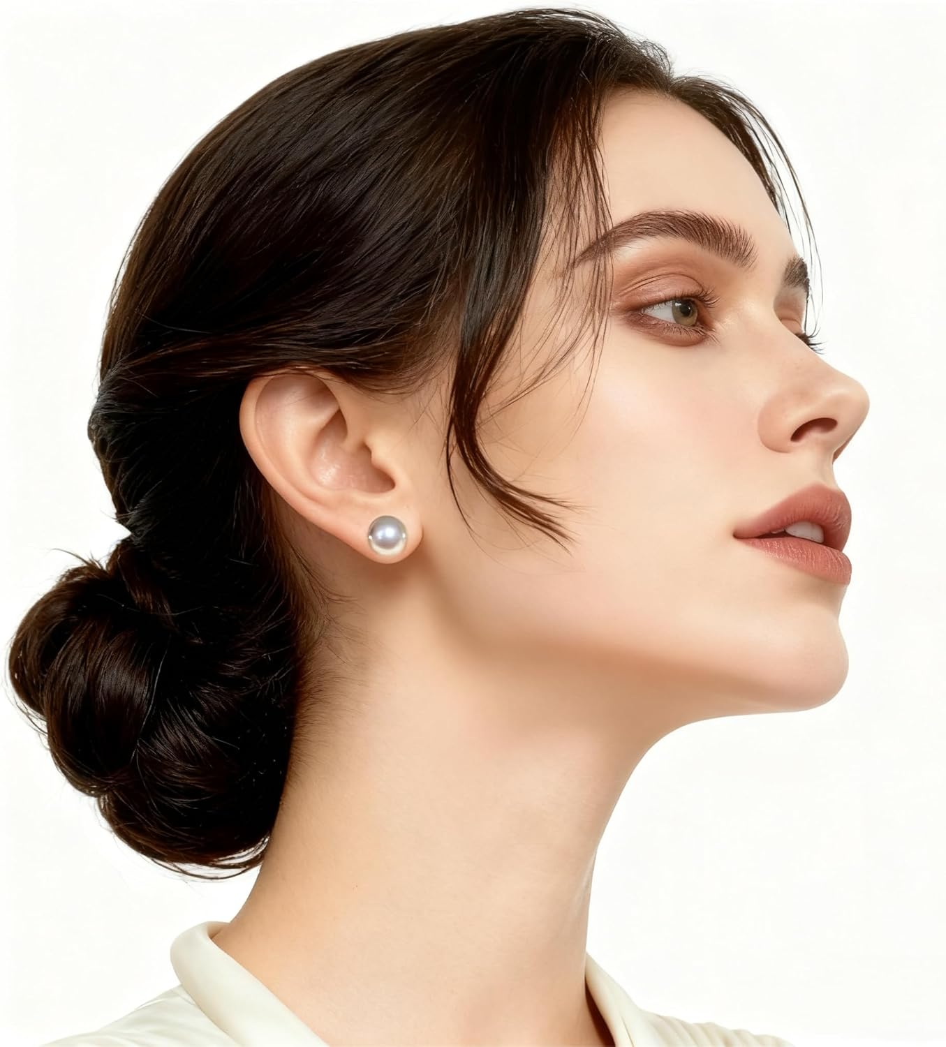 8, 10, 12mm Grey Tone of Silvery and Purple Pinkish Luster Faux Pearl S925 Silver Stud Earrings | Hypoallergenic Rich Radiance Round Pearl Minimalist Studs | Luxury Timeless Earrings for Ladies Daily Wear & Gift - Image 3