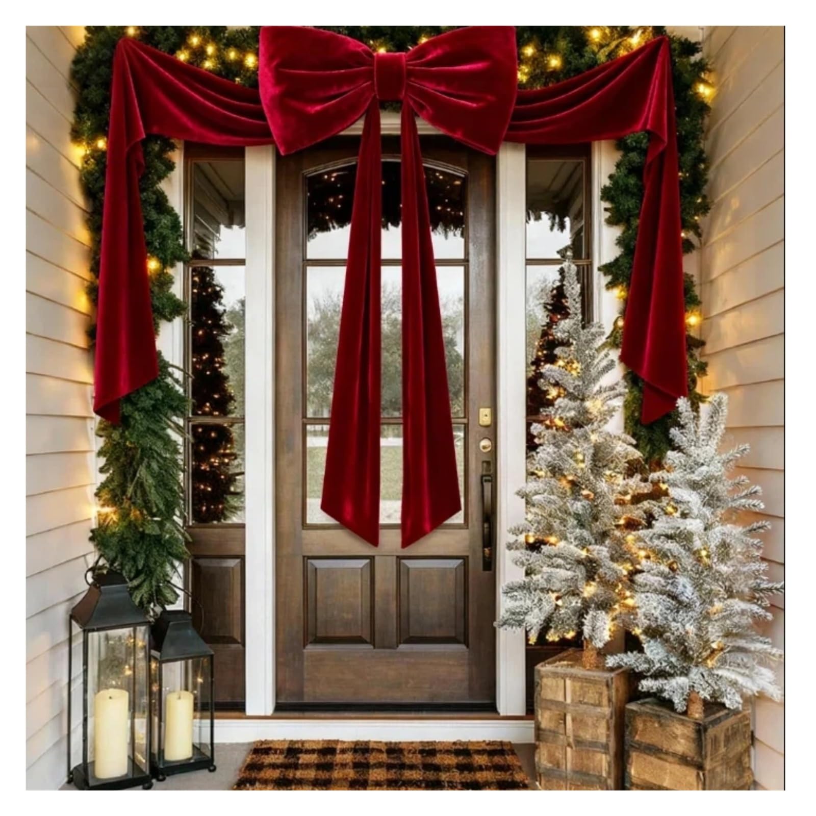 Cimier de sapin de Noël extra large en velours rouge avec ruban de 2,6 m – Décoration parfaite pour arbres, guirlandes, murs et fêtes intérieures