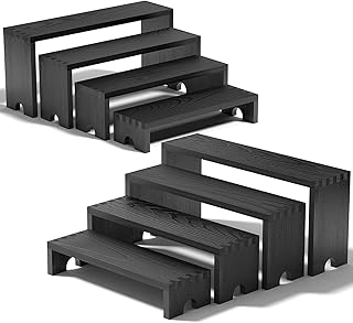 2 Set Large Black Wooden Tiered Riser Display Stands for Vendor Events,Stackable Wooden Cupcake Stand,Farmhouse Decor Wood Dessert Table Display Set,Vendor Booth Display Items,Food Display Risers for Party(12-11.2-10.4-9.6IN)