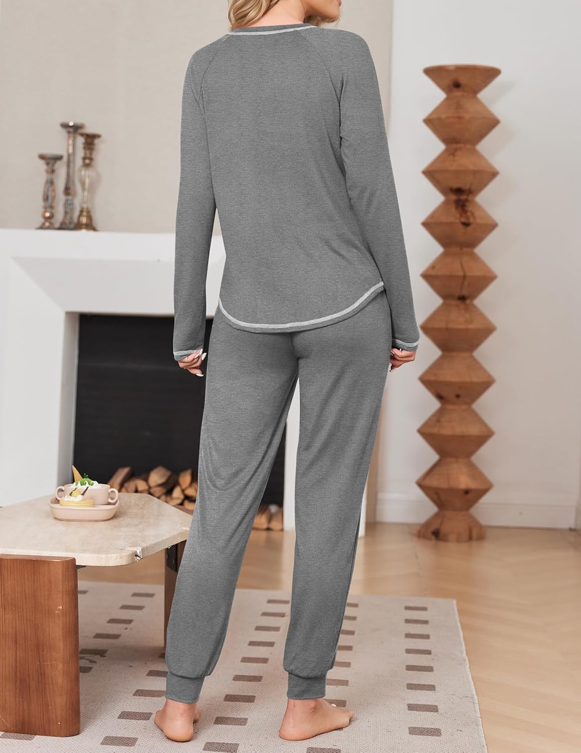 Ekouaer 2 Pack Womens Pajama Set Soft Pjs Long Sleeve Top With Jogger Pants Lounge Sets Sleepwear Loungewear with Pockets - Image 3