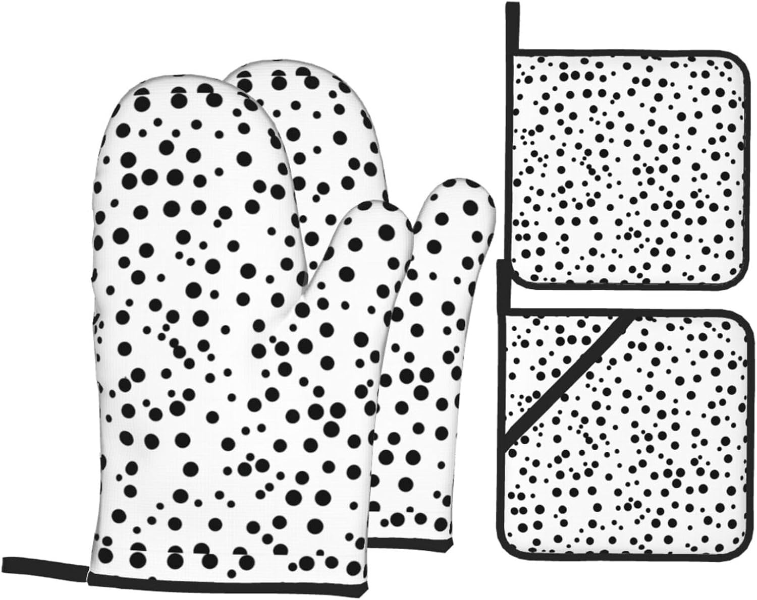 Black and White Polka Dot Prints Kitchen Covers: Waterproof Oven Layers for Safe Cooking & Easy Cleanup - 4 Piece Heat Protection Set