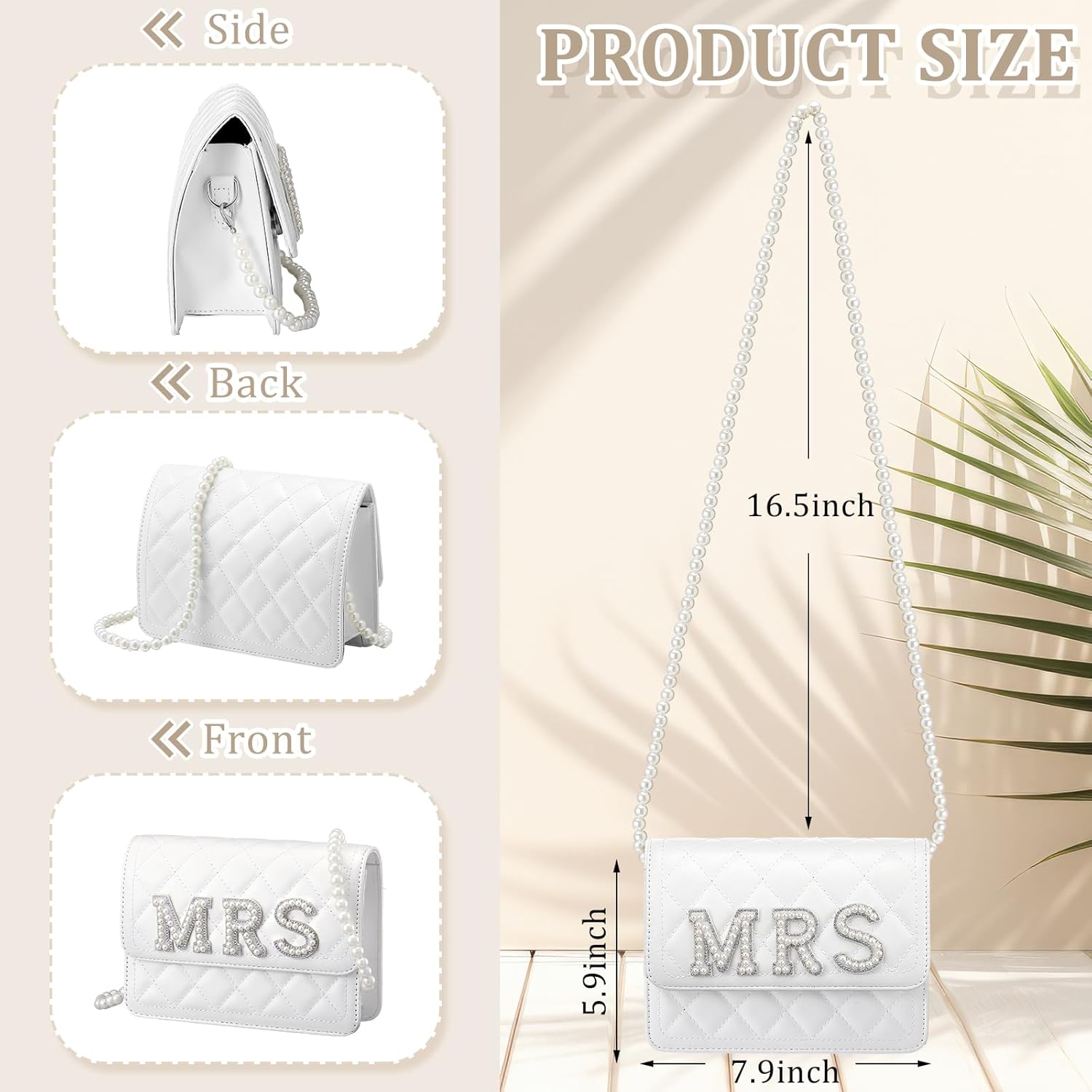 Eccliy Wifey Gift Mrs Bride White Leather Bag with Pearl Chain Clutch Evening Bag for Wedding Anniversary