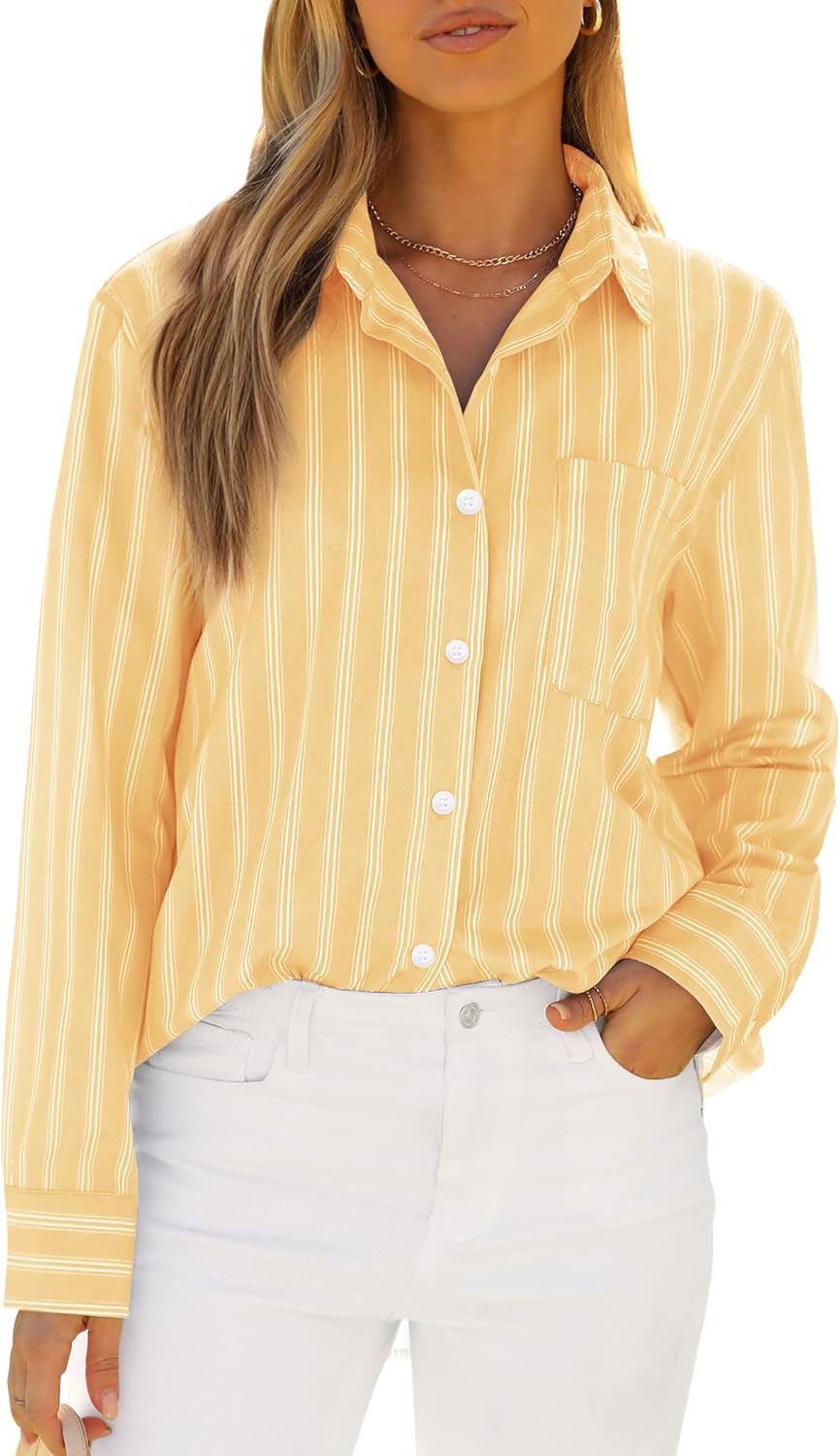 siliteelon Striped Button Down Shirts for Women Dress Shirts Long Sleeve Casual Collared Office Work Shirt with Pocket - Image 6
