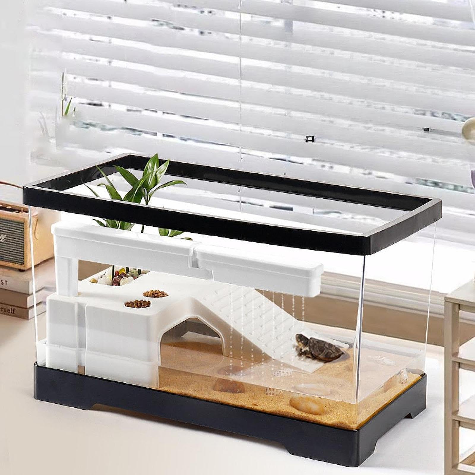 Habitat pour Reptiles, Balcon, Aquarium, Maison pour Tortues, Terrarium pour Amphibiens, Décoration Intérieure, Noir