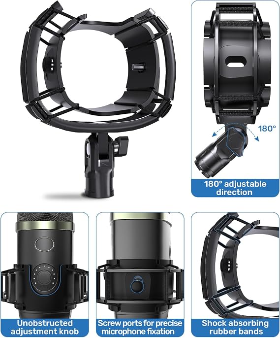 Custom Built for Blue yeti x Shock Mount, 2026 Upgrade Anti-Vibration Suspension Elastic Shock Mount Holder Clip Mics Stand Compatible with Blue yeti x Microphone
