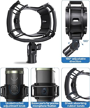 Custom Built for Blue yeti x Shock Mount, 2026 Upgrade Anti-Vibration Suspension Elastic Shock Mount Holder Clip Mics Stand Compatible with Blue yeti x Microphone