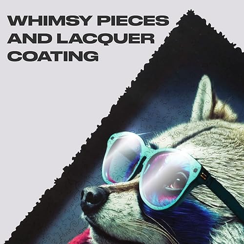 Miniatura 8 de UNIDRAGON Rompecabezas de madera originales  Colección Pop Art Glow Up  Bandit  Rompecabezas de mapache de 500 piezas, hermoso paquete de regalo,