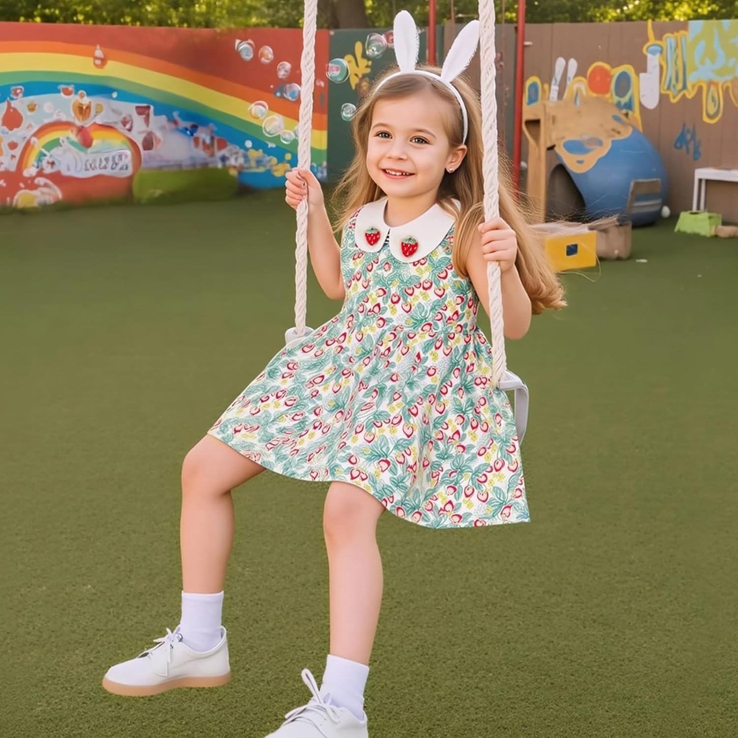 Little Bitty Girls Cotton Dress Summer Peter Pan Collar Sleeveless Casual Vintage Fit Flare Skater Party Sundress 2-8 Years - Image 3