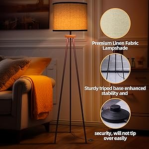 VELXEE Tripod Floor Lamp, Mid Century Standing Lamp, Modern Design Studying Light for Living Room, Bedroom, Study Room and Office