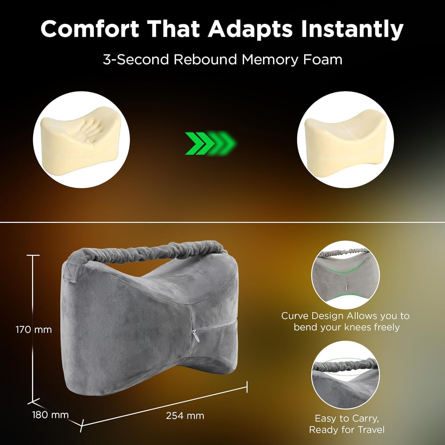 Orthopedic Pain Relief Leg Pillow Memory Foam Leg Pillow for Back Pain Leg Pain Pregnancy Knee Support with Washable Cover for Side Sleepers Home Travel (Gray Leg Pillow)