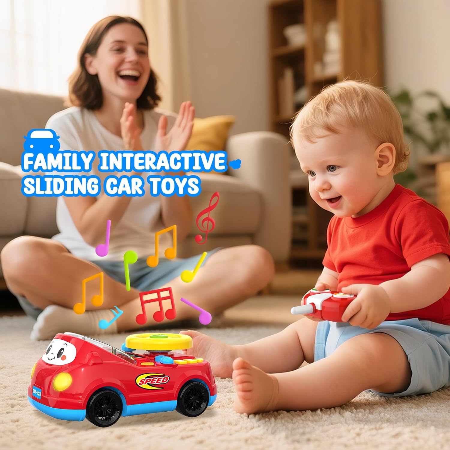 Toys for Boys Ages 2-4 - 3-in-1 Toddler Remote Control & Push Car & Musical Racing Adventure Steering Wheel Driving Game, Interactive Simulated Driving Toy, Xmas Birthday Gifts for Kids Age 2 3 4