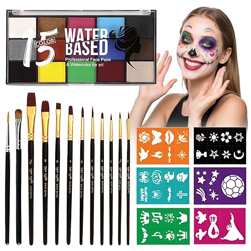 Miniatura 11 de SOVONCARE Kit profesional de pintura facial a base de aceite, juego de maquillaje de Halloween de 20 colores, kit de pintura facial profesional