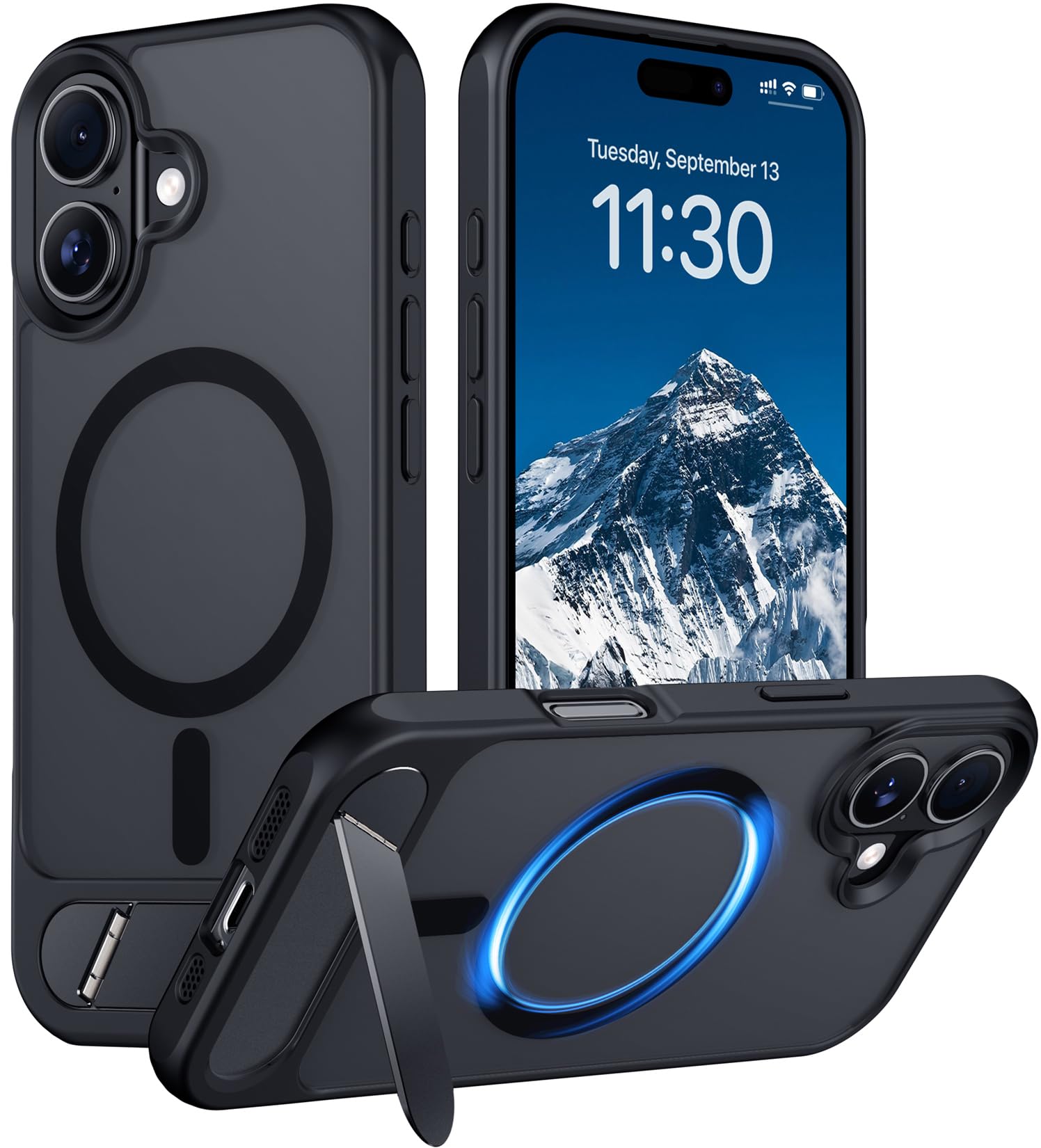 Temdan Magnetic Compatible with iPhone 16 Case, [Built-in Invisible Kickstand][Compatible with MagSafe] [Military Grade Shockproof] Slim Translucent Matte Phone Case for iPhone 16 6.1"