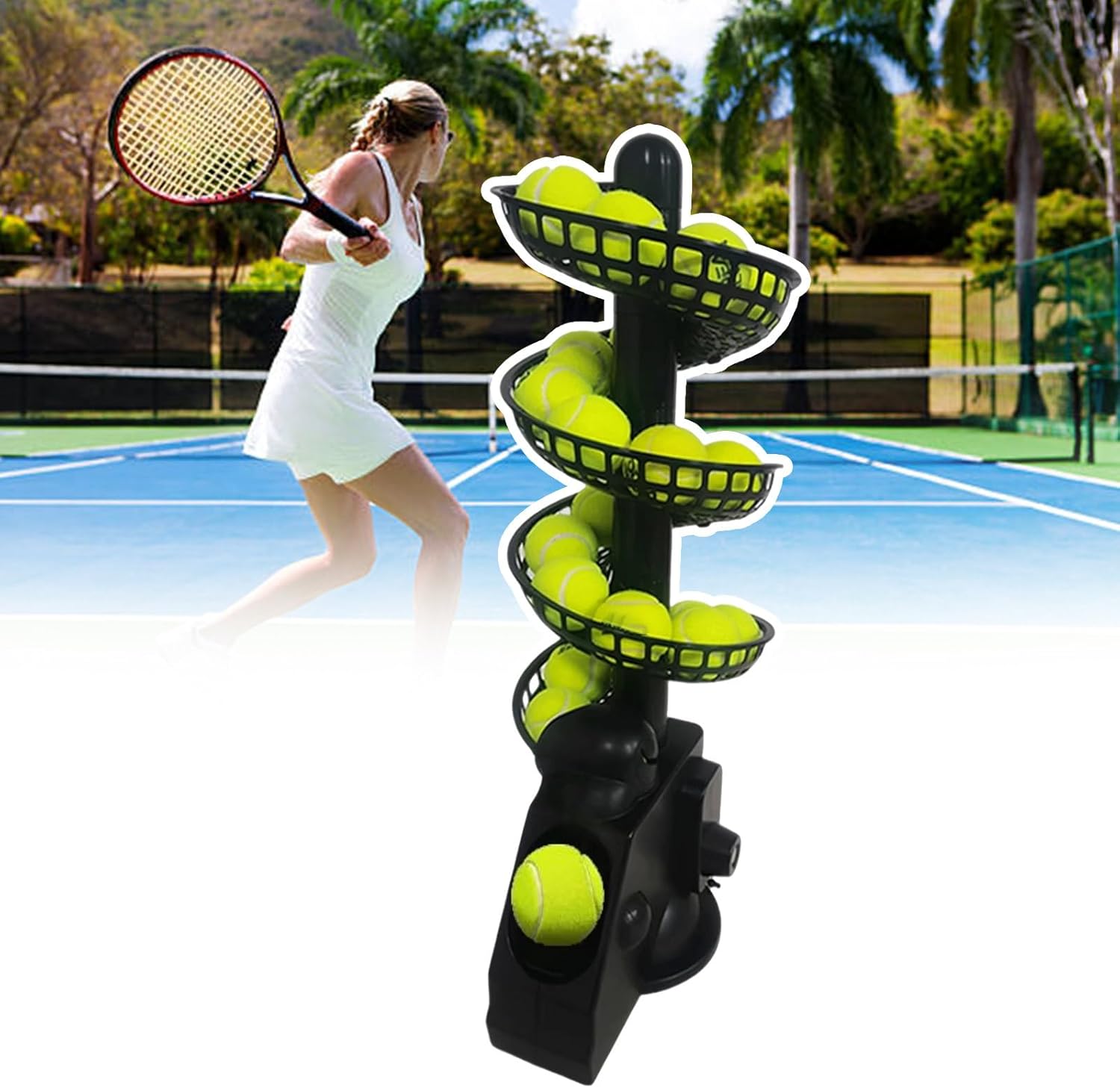 Tennis Ball Machine,Tennis Ball Feeder,Tennis Ball Tosser Adjustable,3.5 Seconds Ball Output Frequency,Automatic Rotation,Can Hold 28 Balls,for All Kinds of Tennis Balls