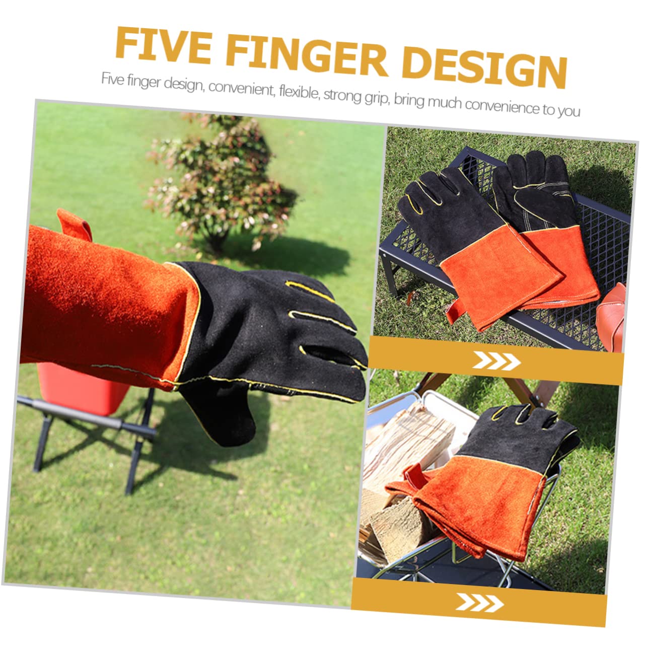 Guantes para Asar Resistentes al Calor, Guantes de Horno Resistentes al Desgaste, para Barbacoa al Aire Libre y Cocina, Diseño de Cinco Dedos, Antideslizante, Protección Integral