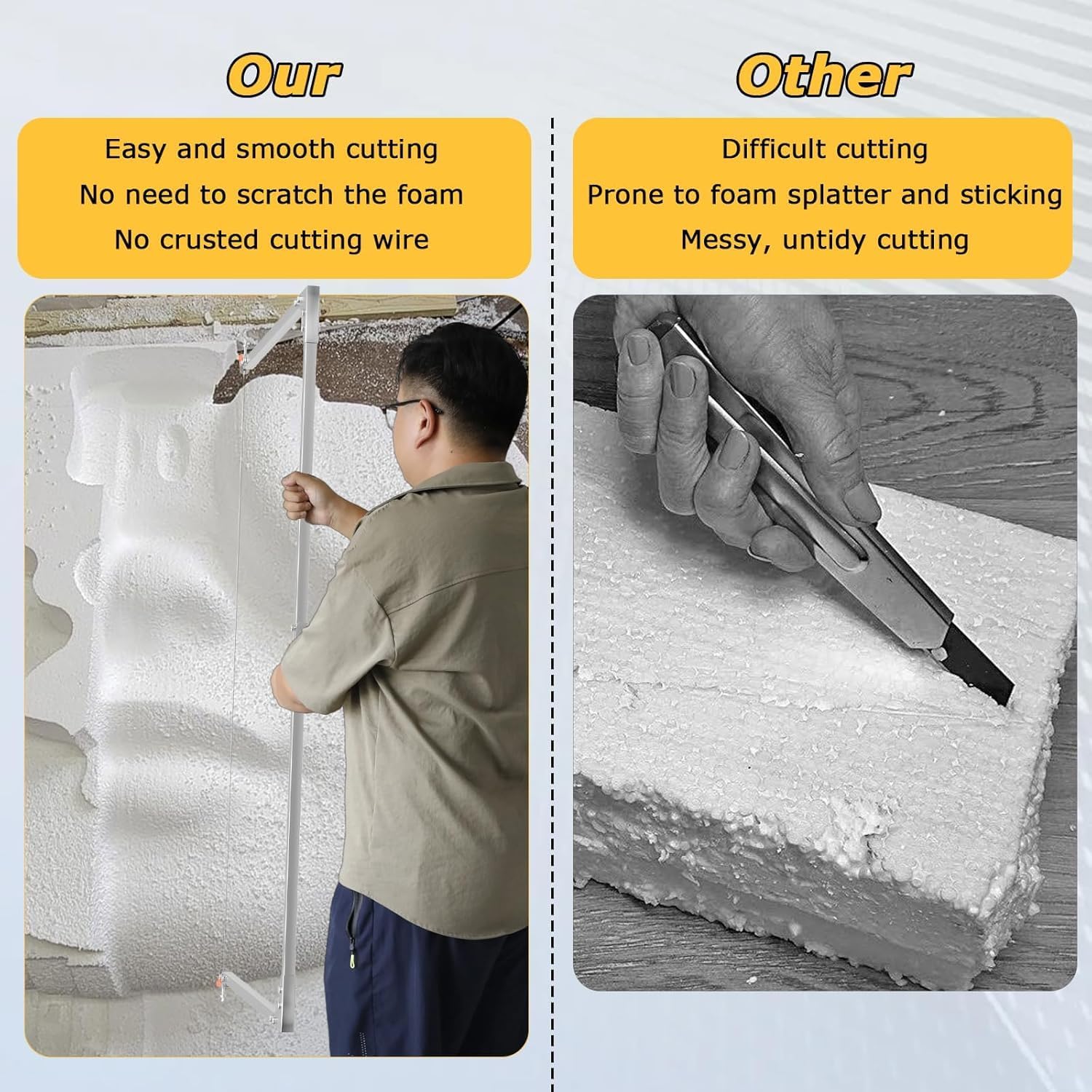 Adjustable 2FT - 4FT Hot Wire Foam Cutter with Multi-Heat Power Supply, Foam Wire Cutter with Extra Cutting Blades, For Styrofoam/EIFS/XPS/EPS, Easy to Use