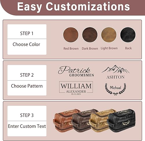 Miniatura 2 de purefly Neceser personalizado para hombres, regalos personalizados para hombres, Navidad, bolsa de afeitar de viaje de cuero, regalos para él, papá,