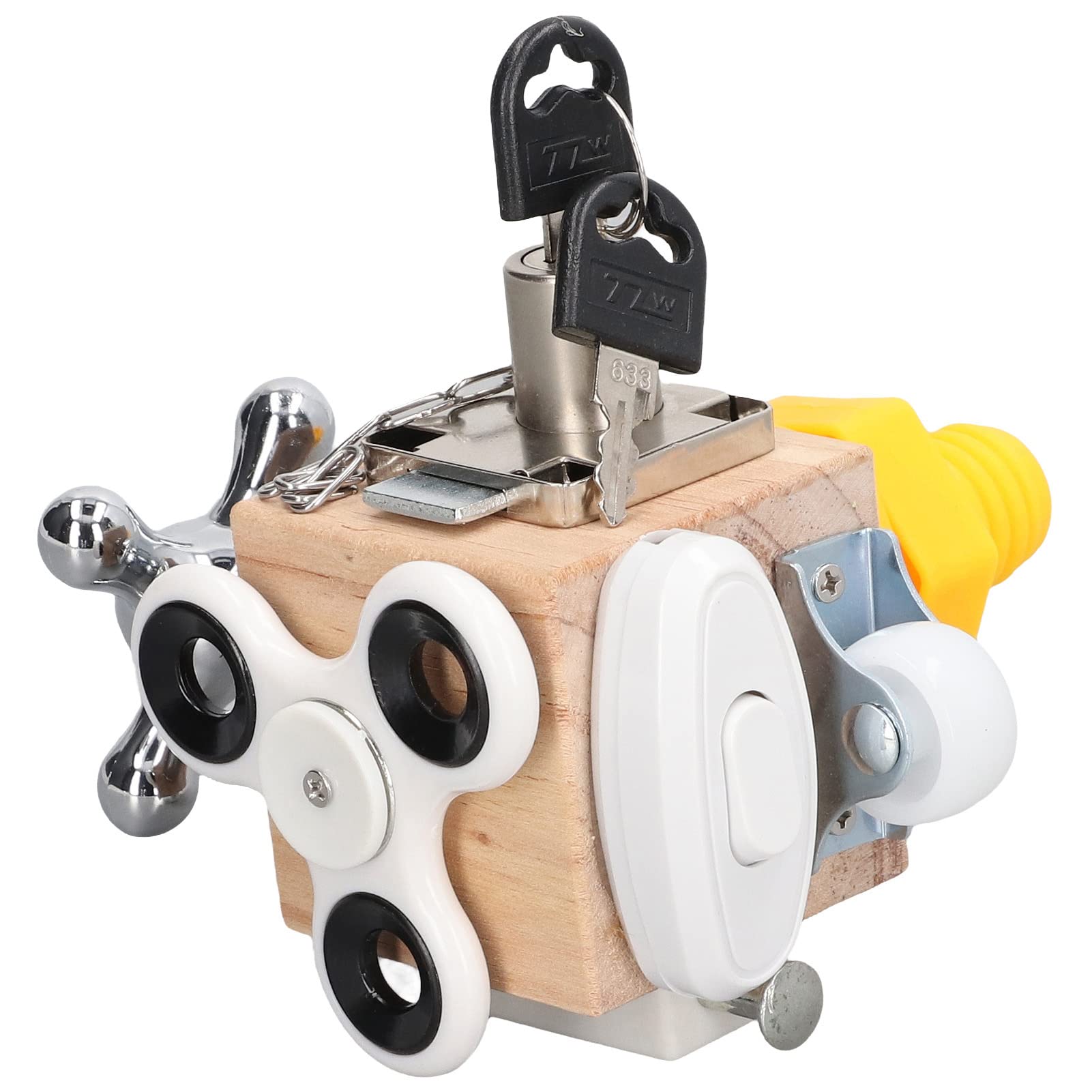 Akozon Montessori Busy Cube Aktivitätswürfel aus Holz, Sensorisches Spielzeug für Kleinkinder – Pädagogisches Lockpicking Busy Board – Frühes Lernen, Entwicklungsspaß für und Mädchen