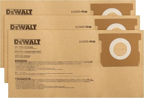 Miniatura 8 de Paquete de 3 bolsas de polvo DEWALT DXVA19-4101, para aspiradora húmeda/seca de 6-10 galones, bolsas de aspiradora DEWALT compatibles con DXV06P
