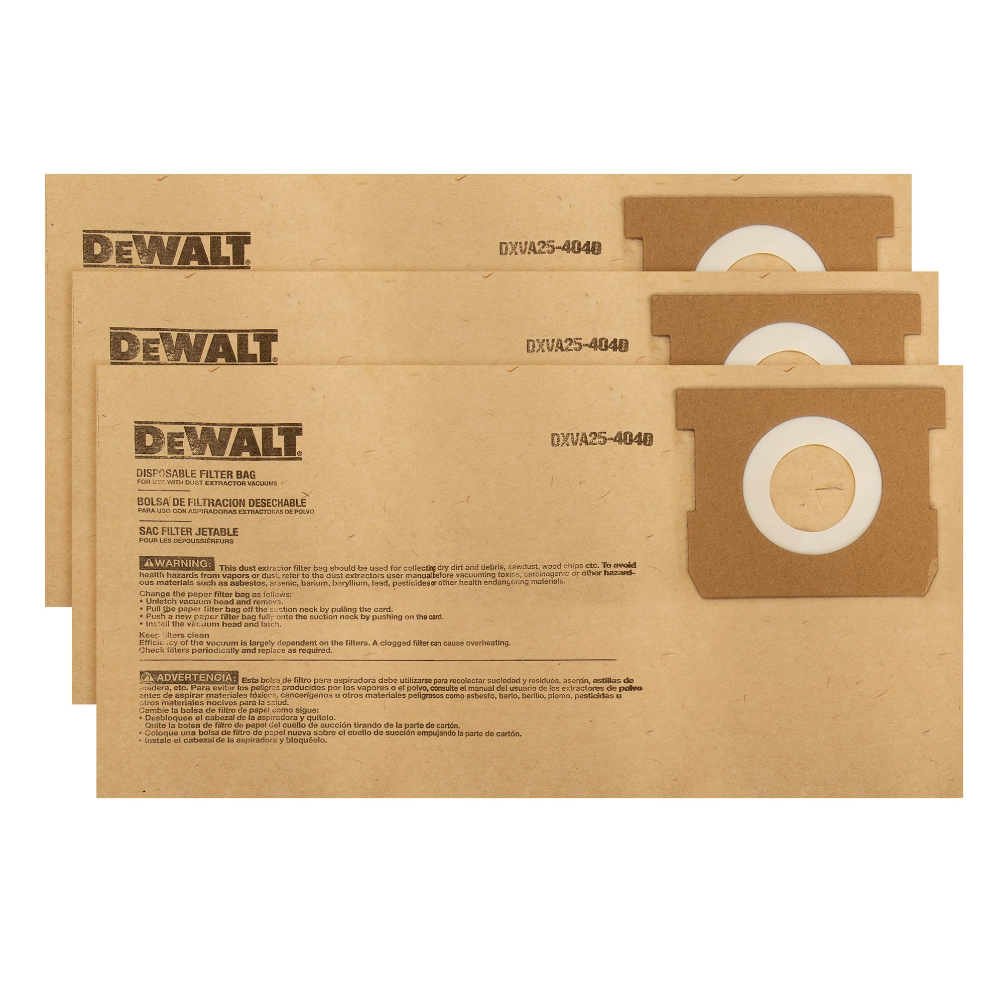 DEWALT Dust Bags (3 Pack) - For Wet/Dry Vacuums -8