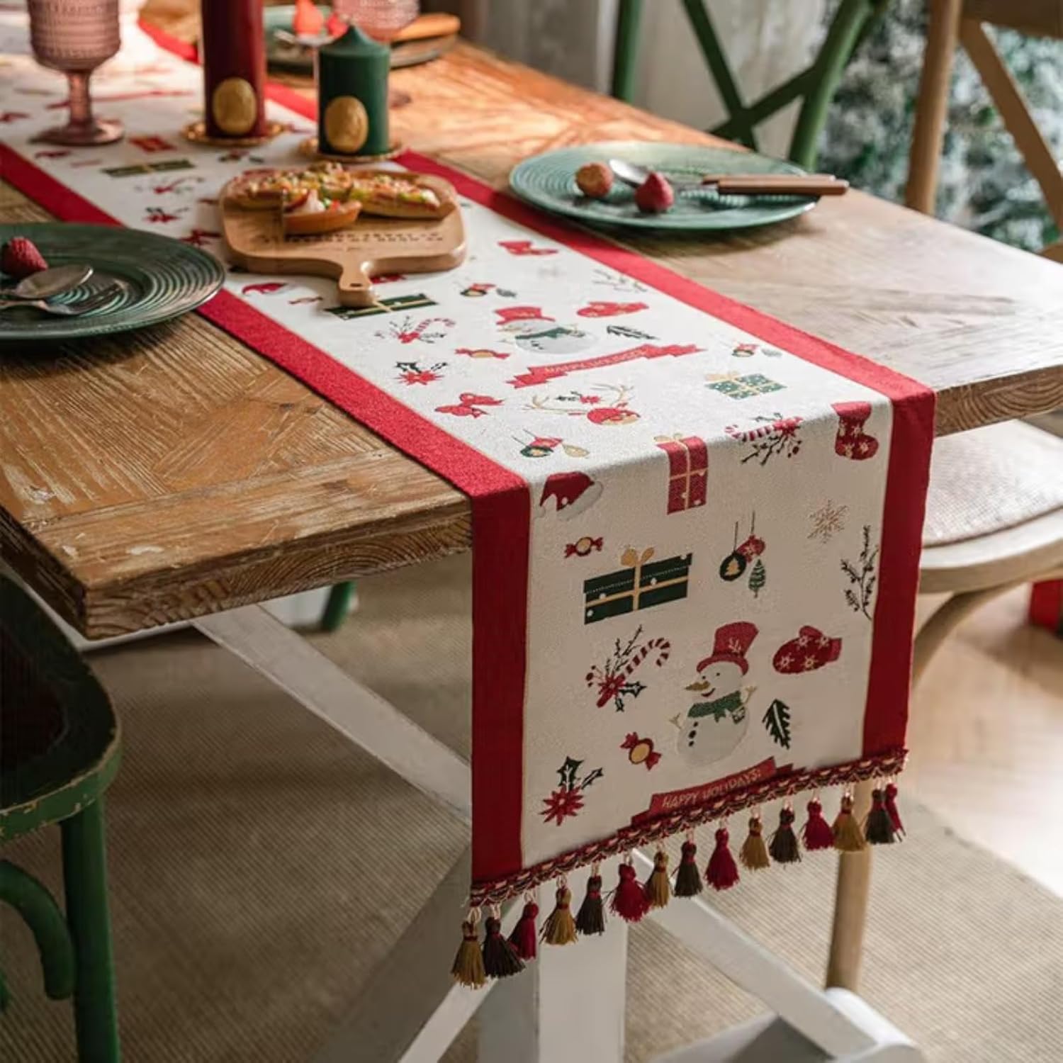Premium Style Table Runner Christmas Festive Atmosphere Jacquard Knitted Fabric Design Table Decorations for Dining/Parties/Holiday Décor (Christmas Elk, 14*108 Inches)