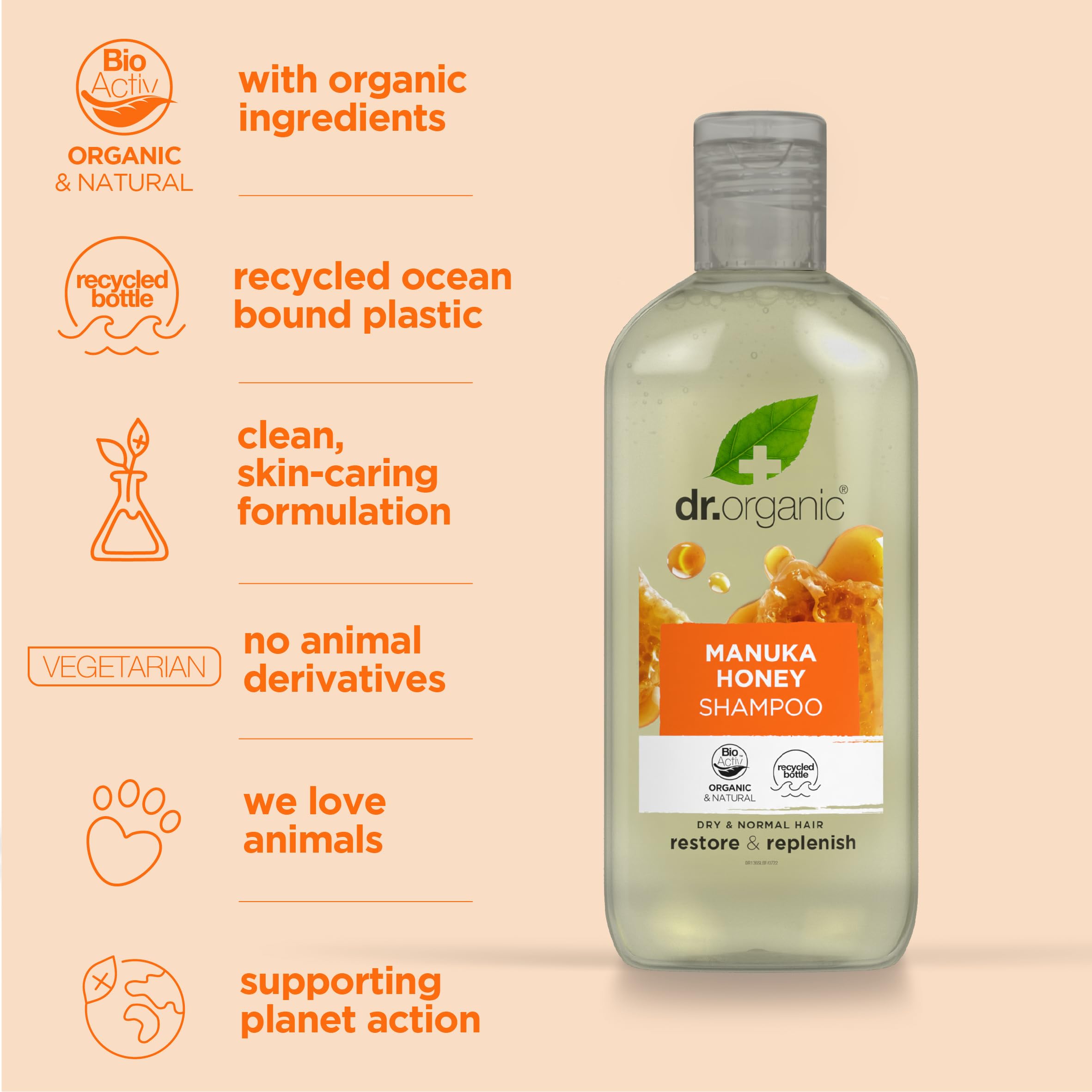Dr Organic Manuka Honey zestaw szamponów i odżywek z torbą podróżną, regenerujące, suche włosy, naturalne, wegetariańskie, wolne od okrucieństwa, bez parabenów i SLS, nadające się do recyklingu i