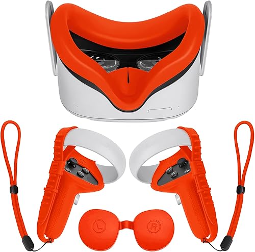 TOMSIN Touch Controller Grip Cover with Silicone Face Cover, Protective Lens Cover, Silicone Handle Strap for Oculus Quest 2, Sweatproof Lightproof