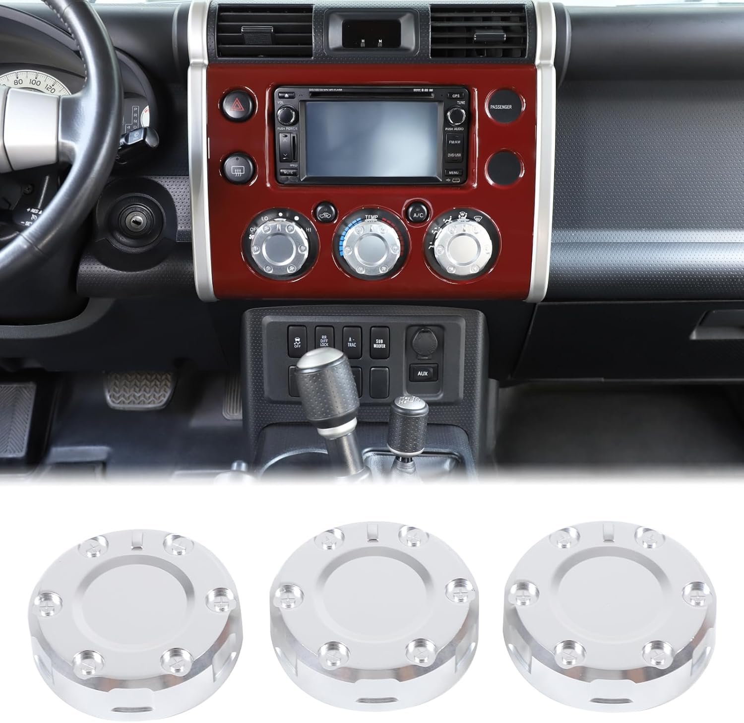 Aunginsy Center Console Air Conditioner Switch Button Knob Trim Cover Compatible with Toyota FJ Cruiser 2007-2021 Car A/C Heater Climate Temperature Control Switch Knob Decorative Cover Accessories