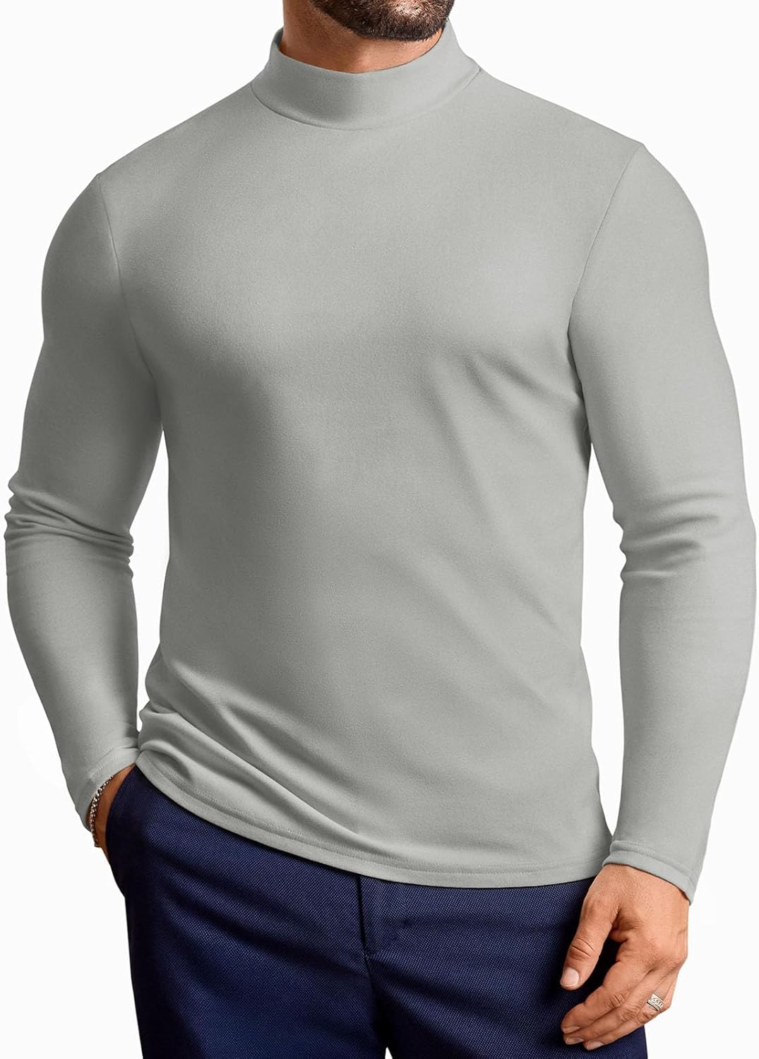 Vssjavun Mens Mock Turtleneck Long Sleeve Shirts Casual Slim Fit Undershirt Lightweight T-Shirt for Outdoor & Business