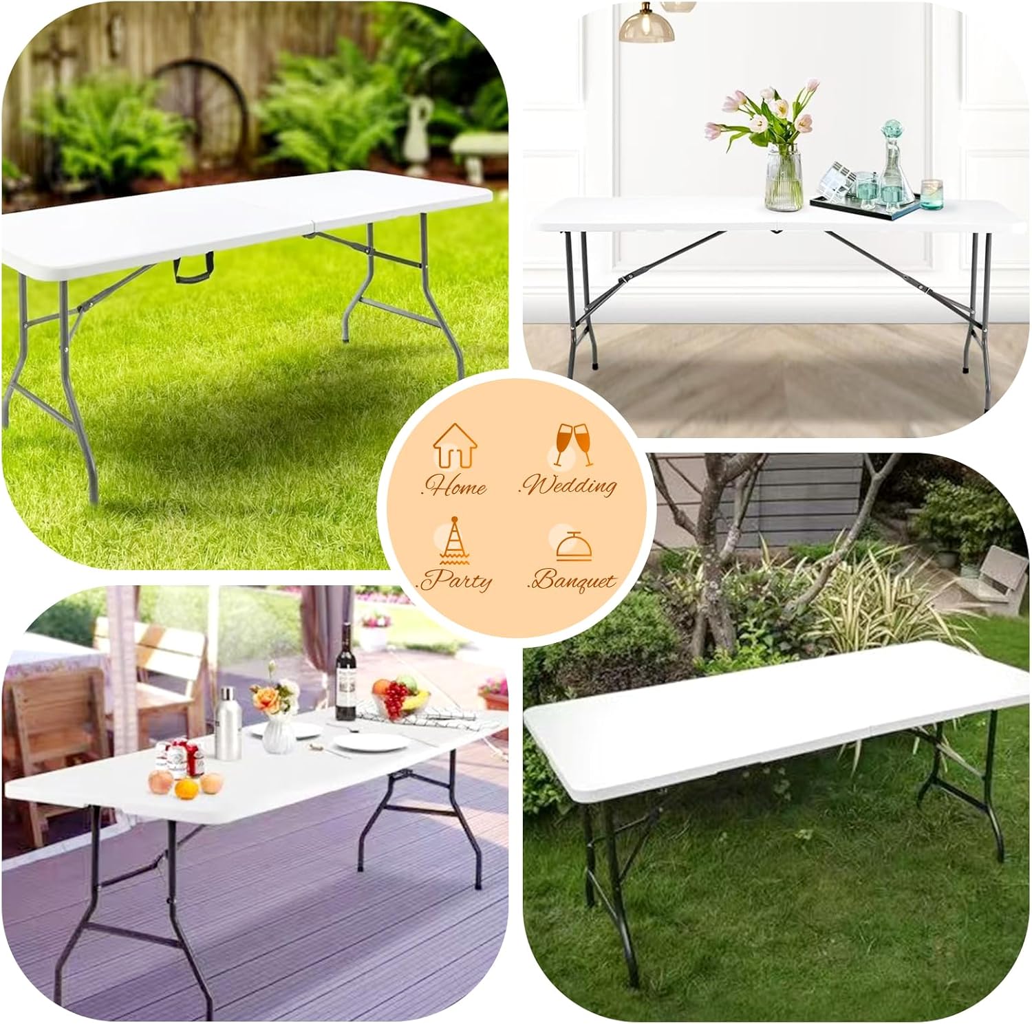 6 Pack Stretch Fabric Table Top Cap Cover, fits 6Ft Tables, Spandex Table Covers Washable Elastic Universal Rectangle Tablecloth Protector for Indoor Outdoor Party Picnic Wedding, White, 30" W x 72" L