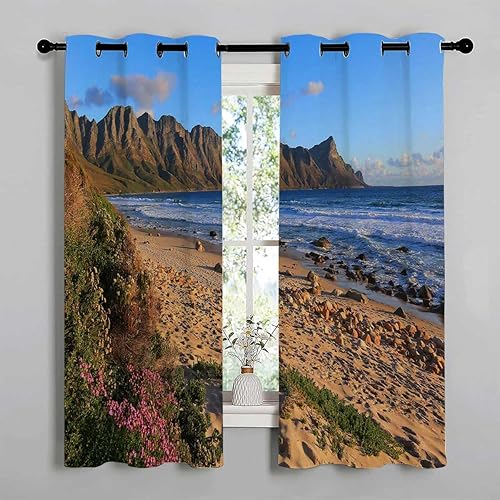 Miniatura 2 de Noise Canceling Curtains Sea and Sky Beach Scenery Closet Curtains Cortinas para Ventanas De Cuarto 55Inch Width by 72Inch Length,2 Panels