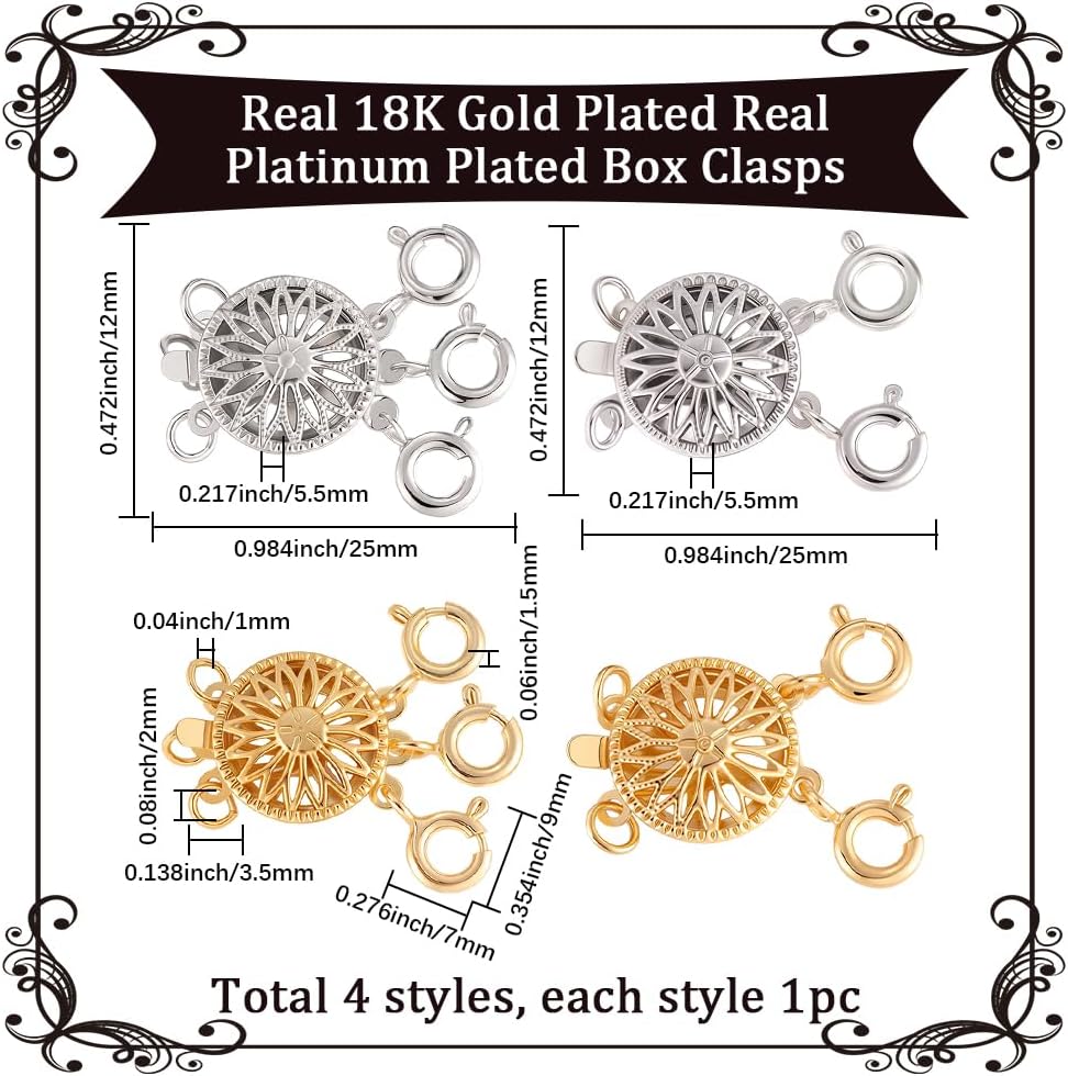 Beebeecraft 4Pcs 2 Style 2 Color Necklace Layering Clasps Separator for Women 18K Gold Plated & Platinum Plated Tangle Free Safety Multiple Jewelry Locking Clasp Converter Chain Extender
