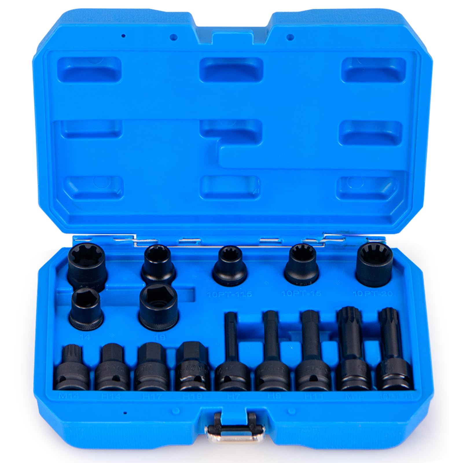 TANGZON 16PCS Brake Calipers Socket Set, 1/2 Inch Drive Master Deep Impact Socket Set, Drive Wrench Brake Adjusting Tool Kit, Compatible with Engines and Hubs of Most Car Brands (Blue)