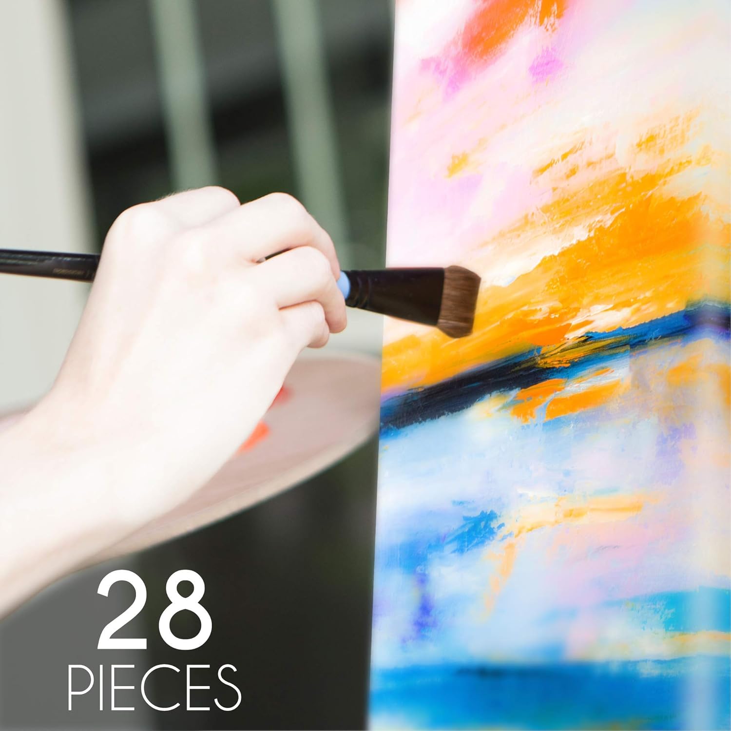 28pc Acrylic Paint Set with Wood Case - 18 Tubes of Acrylic Paints, 6 Paint Brushes, Canvas 24x30cm, Palette and Palette Knife - Art Supplies for Adults Artists and Professionals